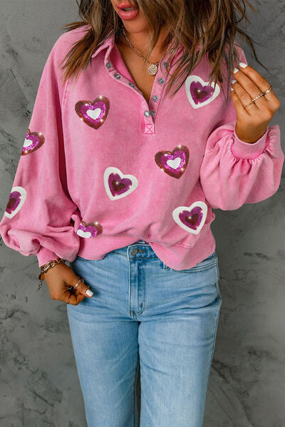 Heart Sequin Mineral Wash Sweatshirt