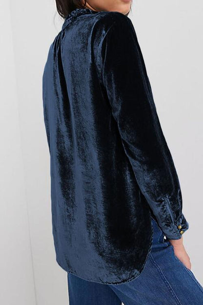 Rouleau Buttoned Velvet Blouse