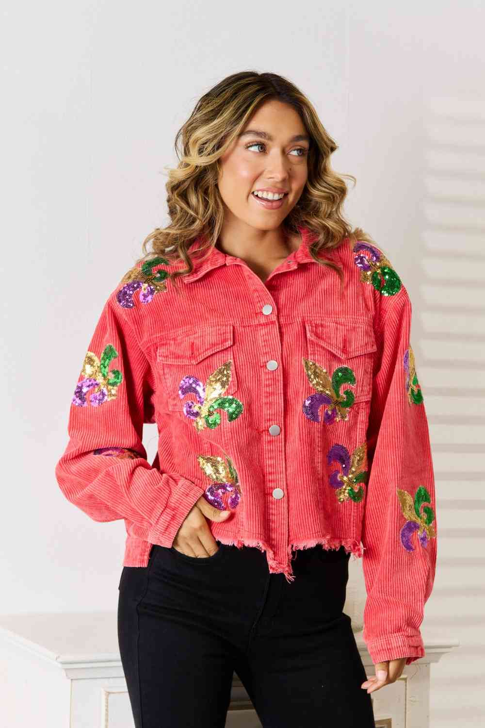 Fleur De Lis Sequin Denim Jacket