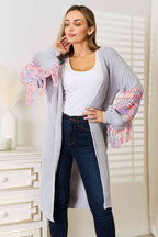 Woven Right Fringe Sleeve Cardigan