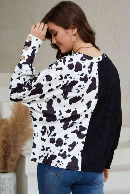 Cowprint Print Round Neck Top