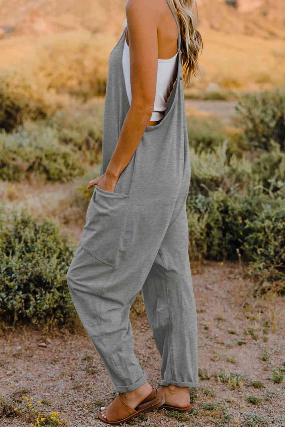 V-Neck Jumpsuit with Pocket