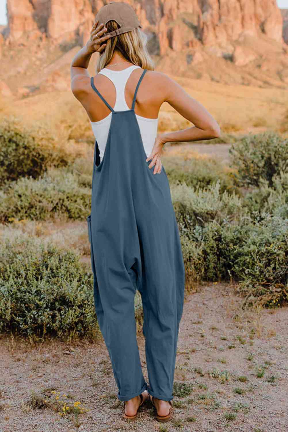 V-Neck Jumpsuit with Pocket