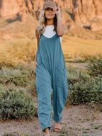V-Neck Jumpsuit with Pocket