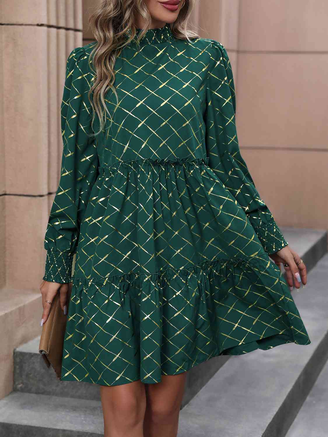 Green and Gold Brushed Dress