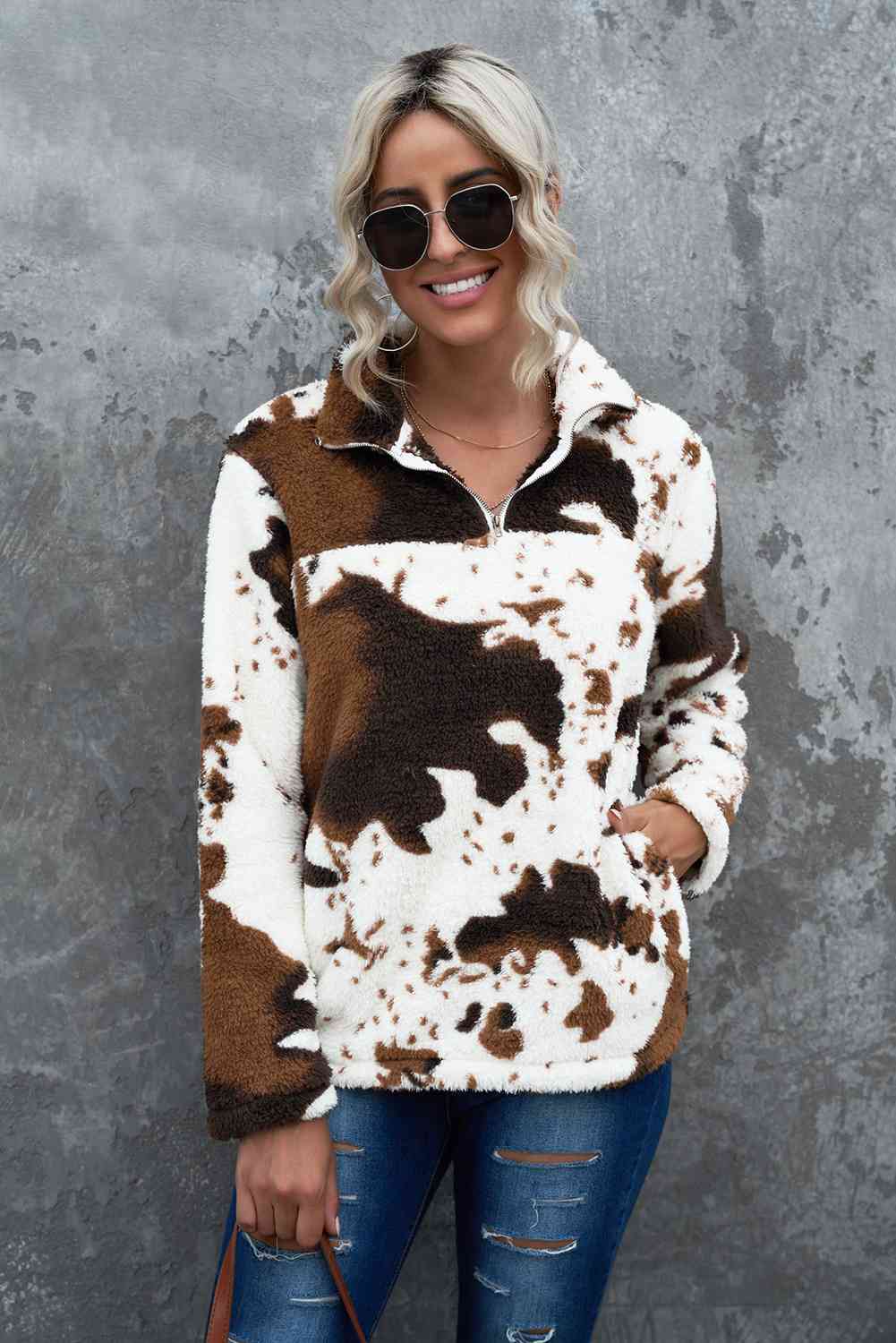 Cow Print Teddy Sweatshirt