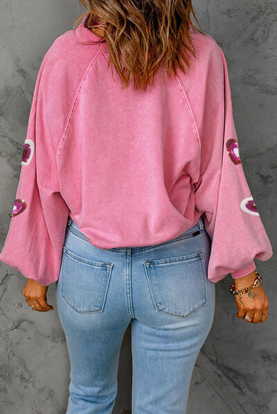 Heart Sequin Mineral Wash Sweatshirt