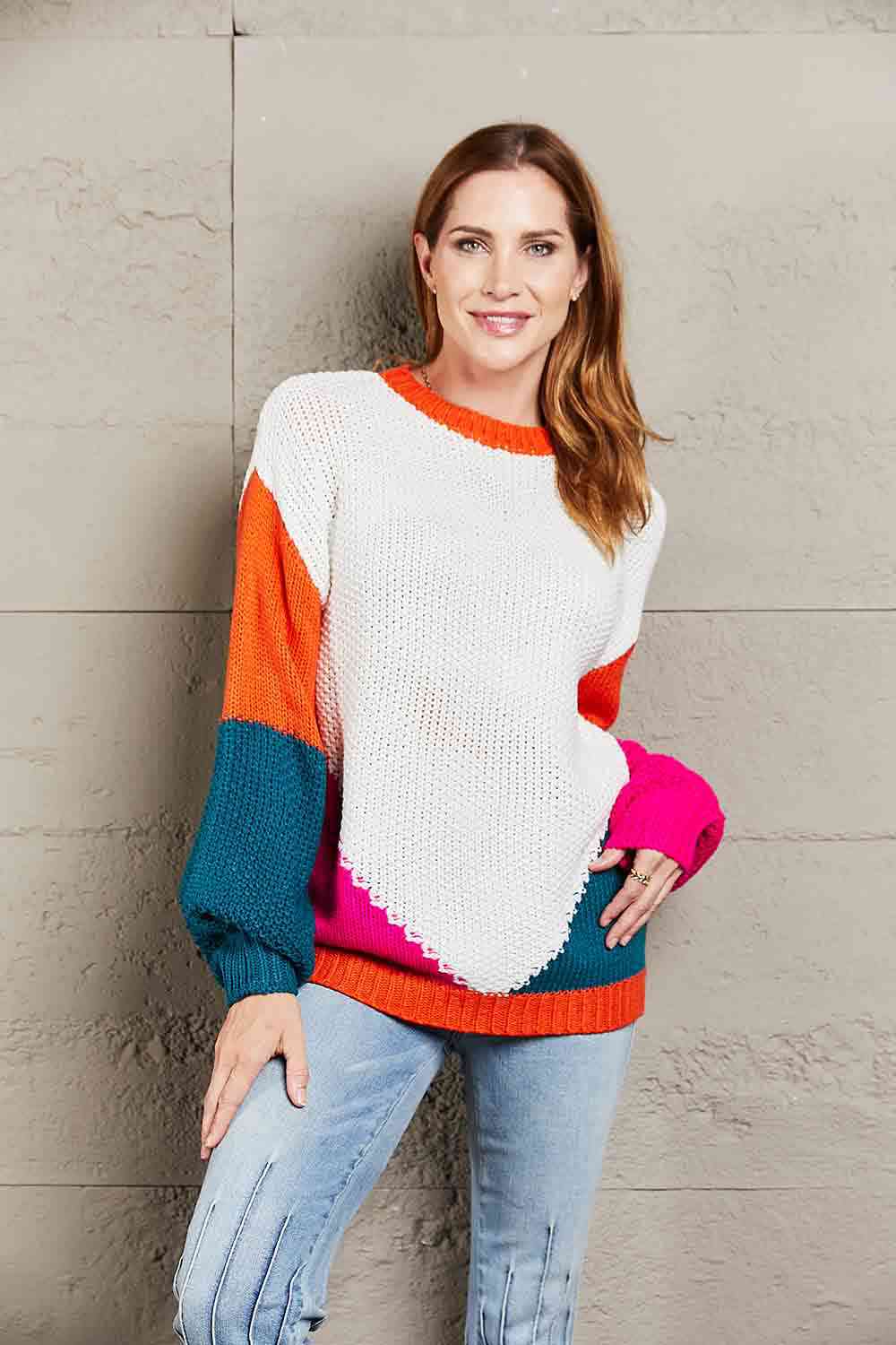 Double Take Color Block Sweater