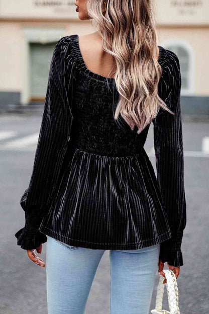 Smocked Velvety Blouse