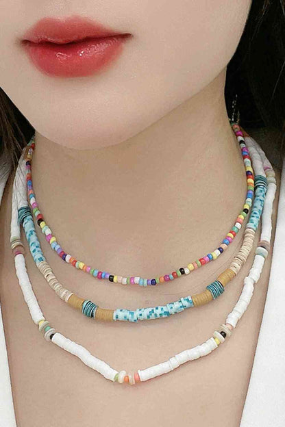 Conjunto de tres piezas de collar de cuentas multicolores