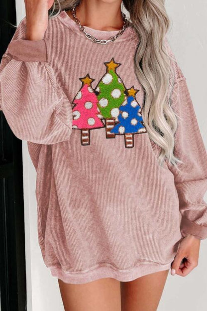 Sudadera con hombros caídos y cuello redondo con diseño de árbol de Navidad