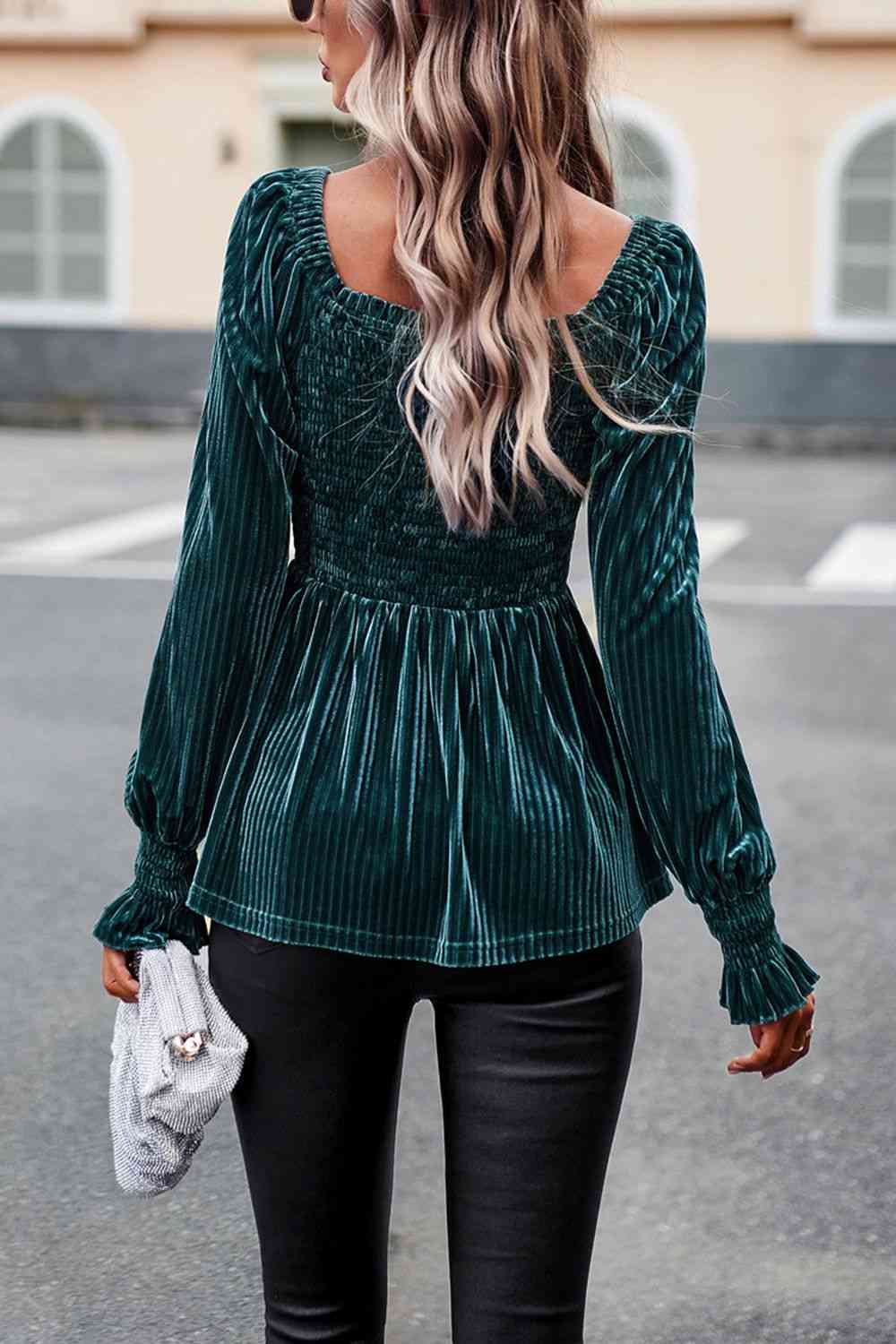 Smocked Velvety Blouse