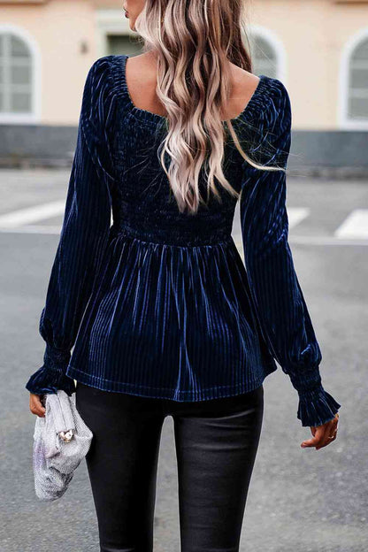 Smocked Velvety Blouse