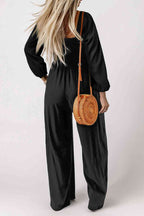 Long Sleeve Flare Leg Jumpsuit with Pockets