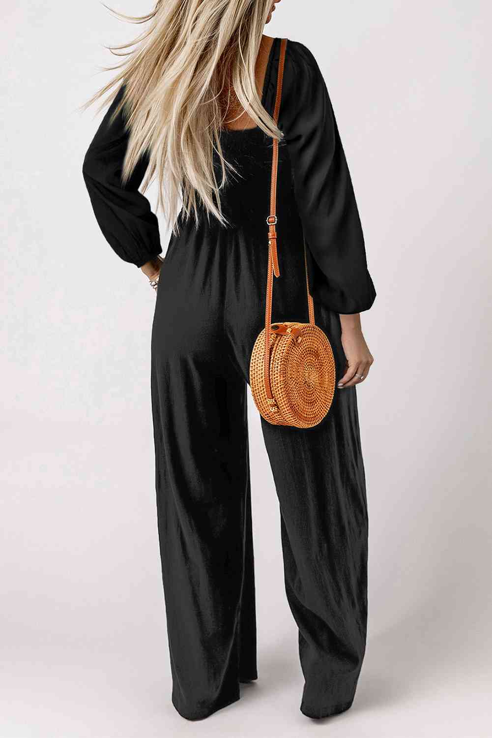 Long Sleeve Flare Leg Jumpsuit with Pockets