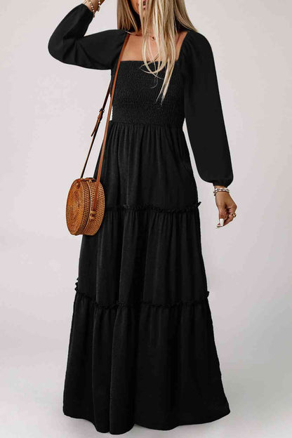 Black Long Sleeve Tiered Dress