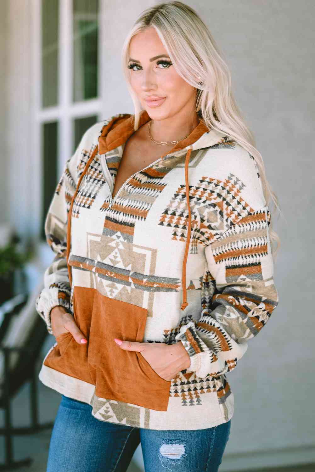Aztec Print Quarter-Zip Hoodie