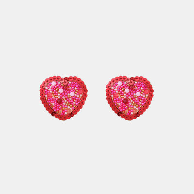 Beads and Sequin Heart Earrings