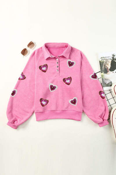 Heart Sequin Mineral Wash Sweatshirt