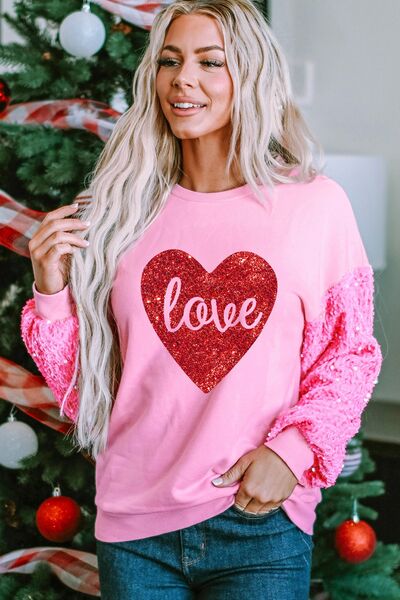 LOVE Heart Sequin Crewneck