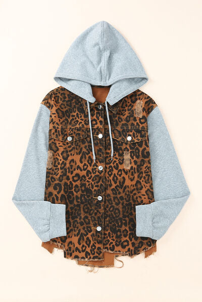 Leopard Hooded Denim Jacket