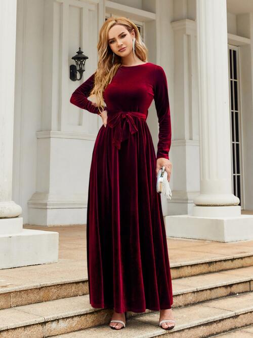 Velvet Tie Front Maxi Dress