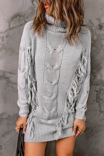 Fringed Turtleneck Sweater Dress