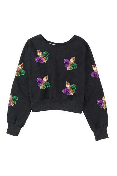 Open Back Fleur De Lis Sequin Sweater