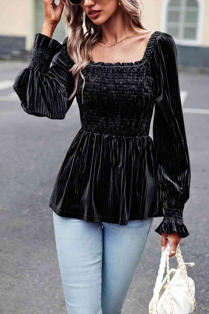 Smocked Velvety Blouse