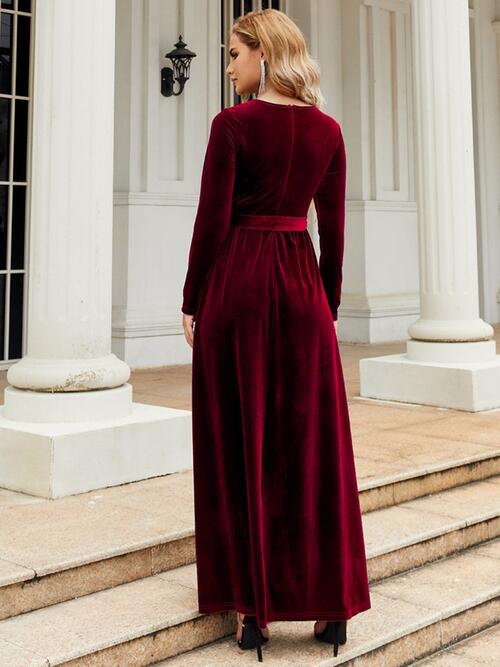 Velvet Tie Front Maxi Dress