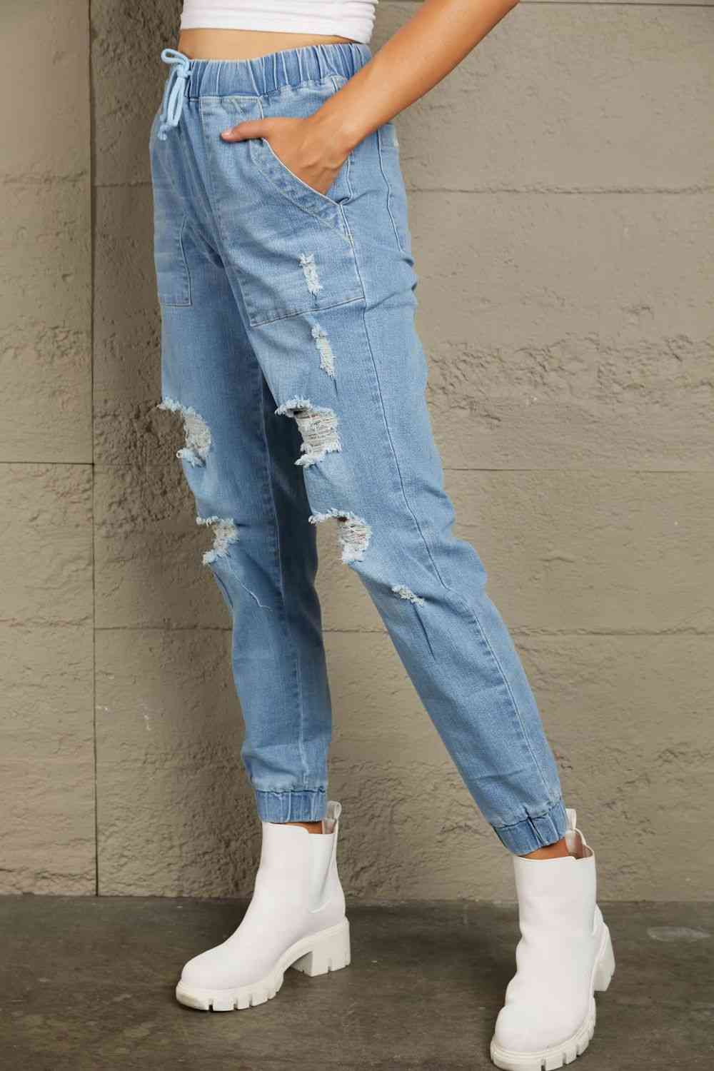 Baeful Distressed Denim Joggers