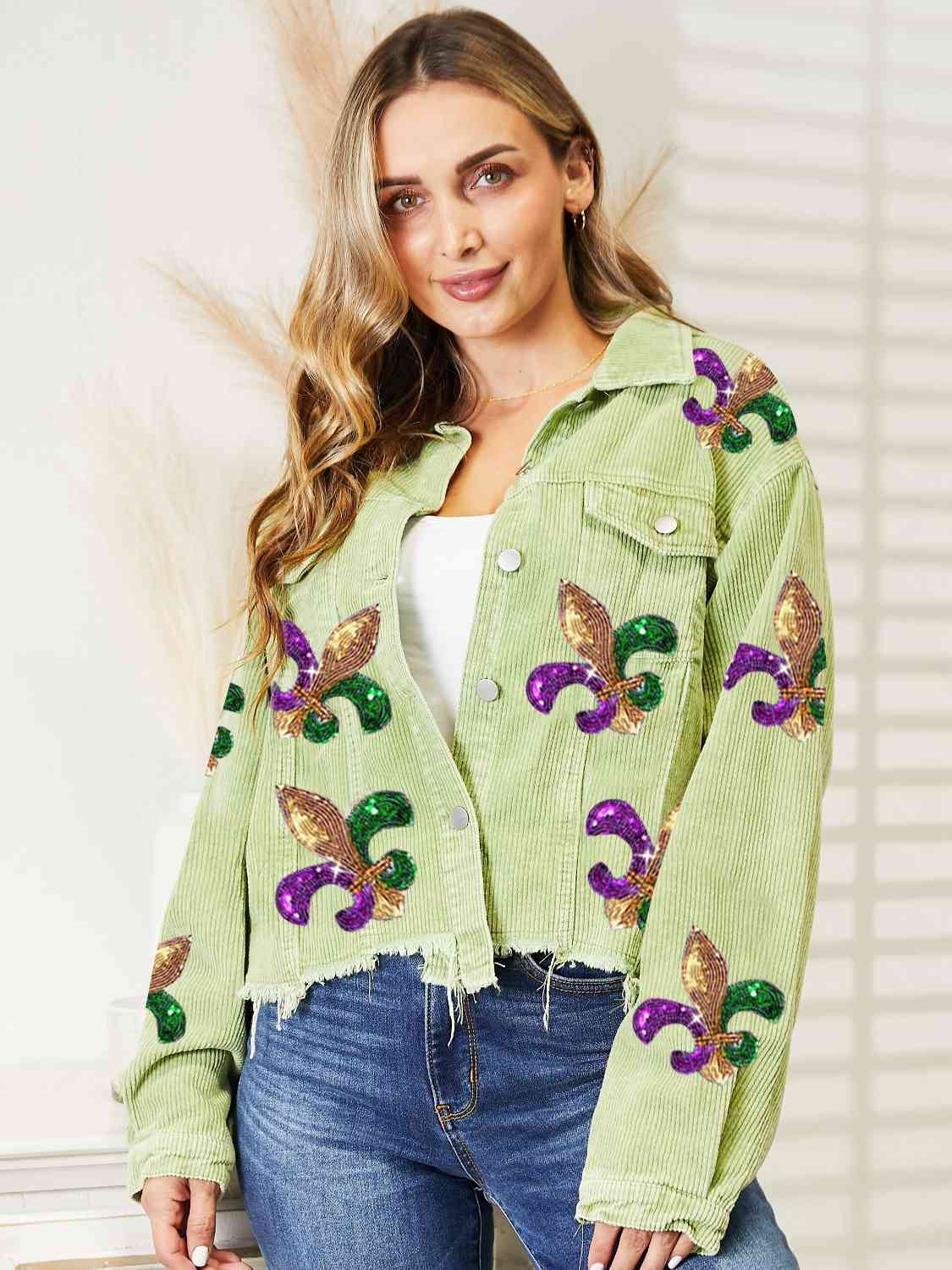 Fleur De Lis Sequin Denim Jacket