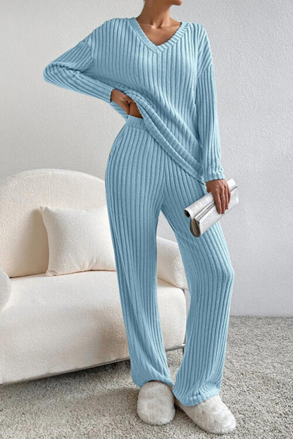 Ribbed V-Neck Lounge Set