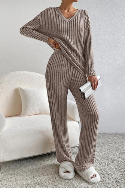 Ribbed V-Neck Lounge Set