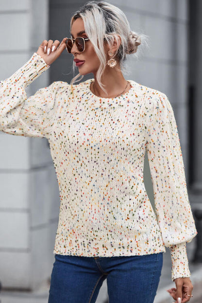 Heathered Confetti Lantern Sleeve Sweater