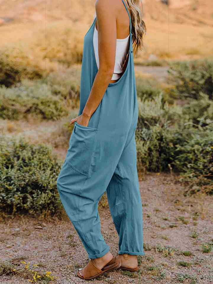 V-Neck Jumpsuit with Pocket