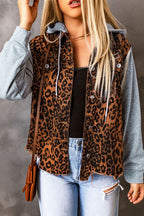 Leopard Hooded Denim Jacket