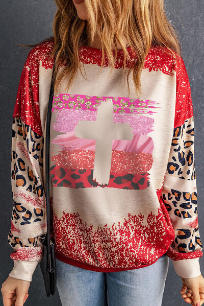 Bleached Leopard Print Cross Sweatshirt