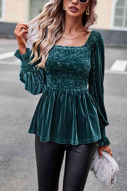 Smocked Velvety Blouse