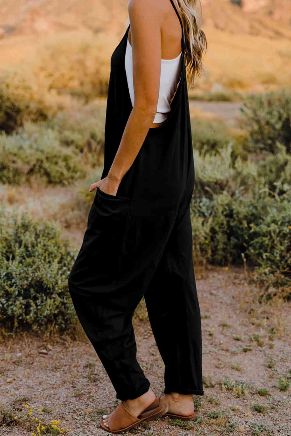 V-Neck Jumpsuit with Pocket