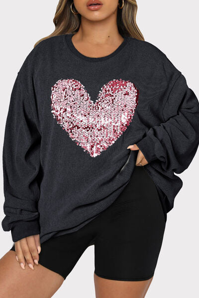 Heart Sequin Crew Neck Sweatshirt