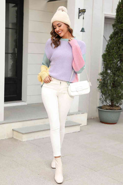 Double Take Color Block Sweater