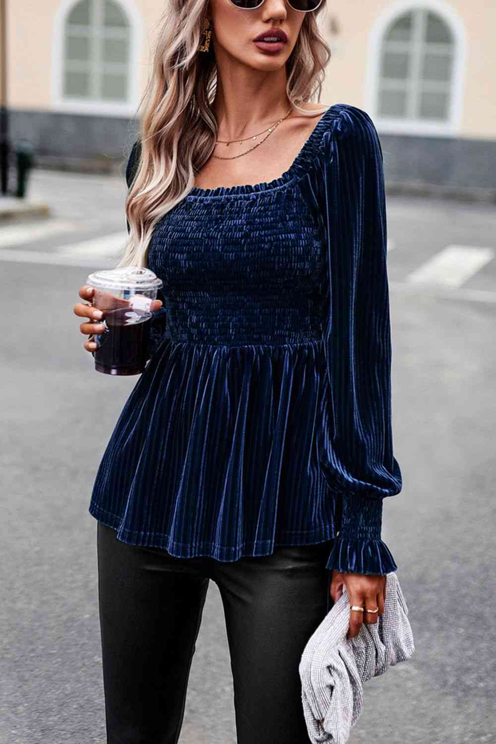 Smocked Velvety Blouse