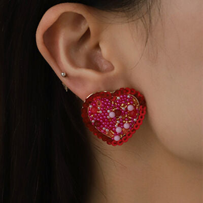 Beads and Sequin Heart Earrings