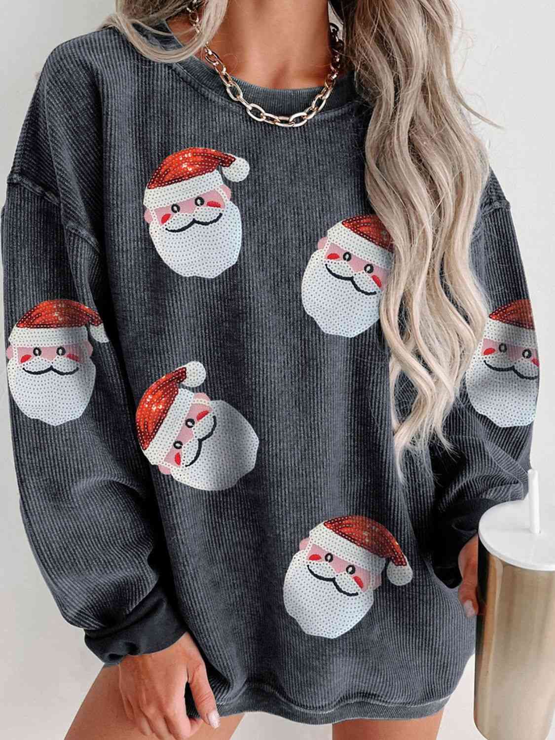 Sudadera de canalé con parche de Papá Noel y lentejuelas