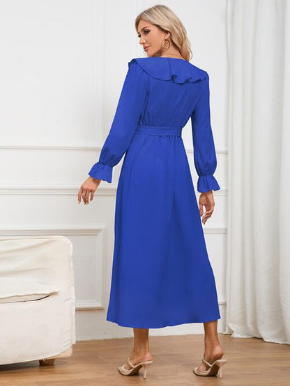 Surplice Ruffled Front Tie Dress