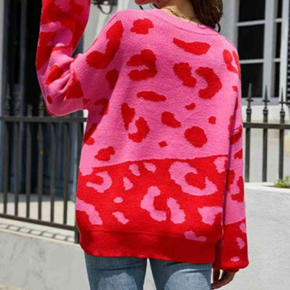 Contrast Leopard Puff Sleeve Sweater