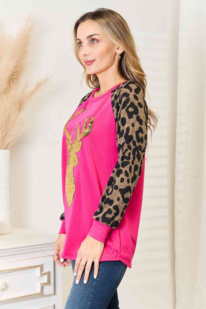 Heimish Leopard Print Reindeer Top