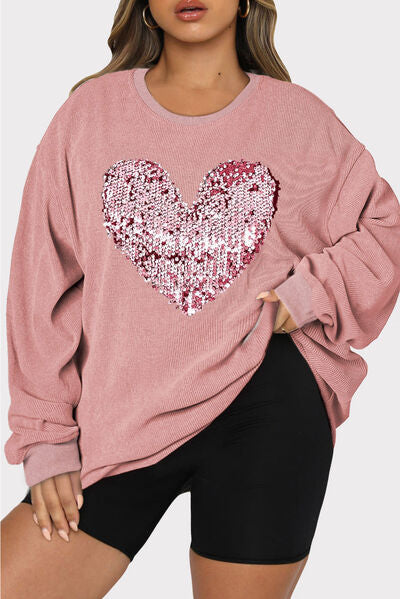 Heart Sequin Crew Neck Sweatshirt