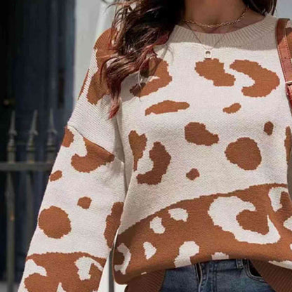 Contrast Leopard Puff Sleeve Sweater